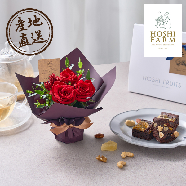 産地直送グルメ│ホシファーム ミニアレンジメントルージュ&ホシフルーツ贅沢ブラウニー3個