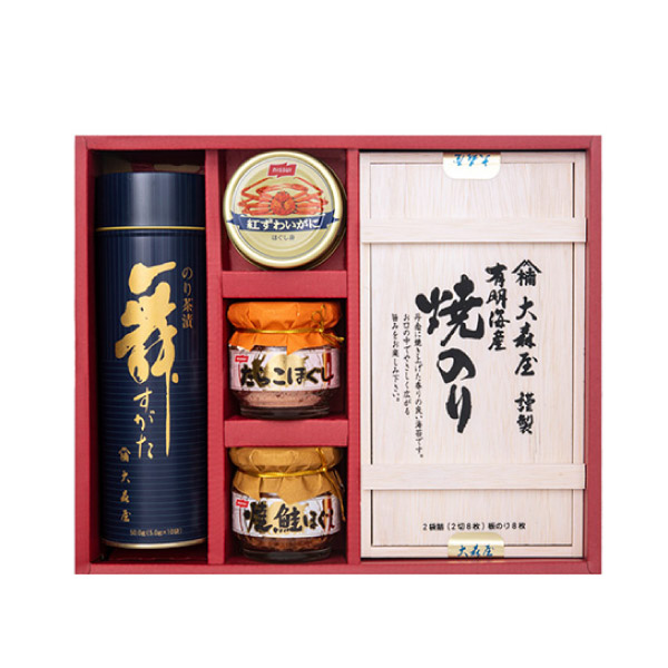 大森屋海苔・ほぐし瓶・カニ缶・茶漬